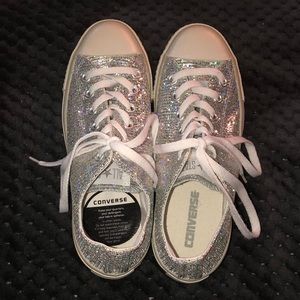 Converse all star silver glitter shoes
